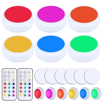 

LED Cabinet Light RGB Puck Lights Dimmable Under Shelf Kitchen Counter Lighting Remote Controller Night Light