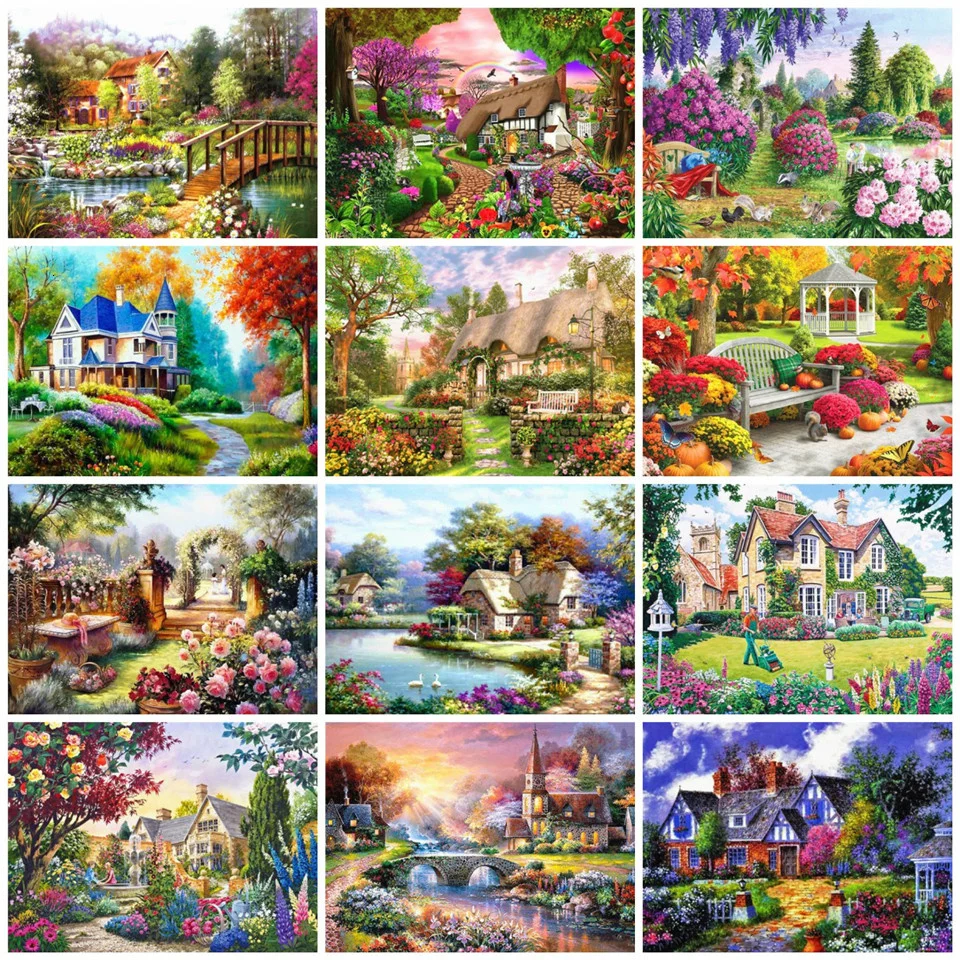 AZQSD 5d Diamond Painting Garden Full Square Rhinestones Art Landscape Cross Stitch Kits Home Decor Embroidery Sale | Дом и сад