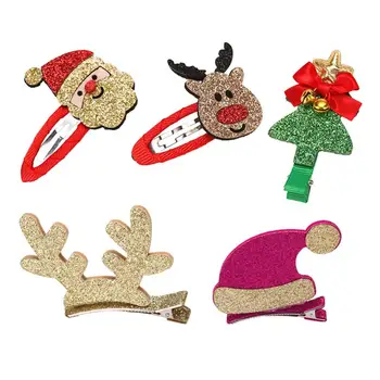 

5pcs Fashion Lovely Christmas Themed Barrettes No Slip Hair Accessories for Babies Toddlers Kids Children