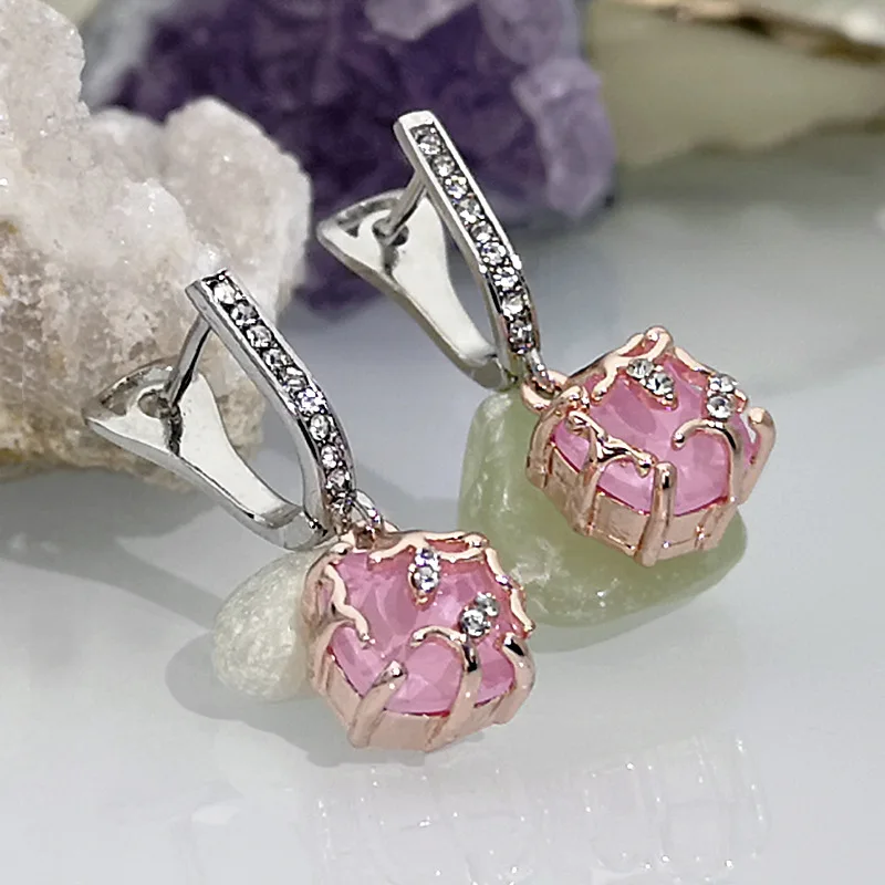 Изысканное геометрическое розовое свадебное фианитовое серьги женские роскошные золотые металлические кристалл в форме листика Висячие Серьги Brincos Mujer Z4M193