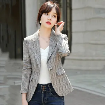 

Plaid small suit jacket female long sleeve 2019 new autumn Korean version of the retro loose suit jacket