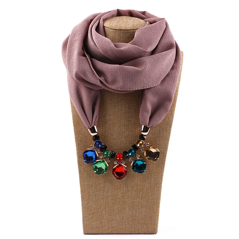 Hc6c2b3035d844d99ad2296b0c583f6dfJ Elegant Girl Beads Necklace Pendant Ring Scarf Multi-style Lady Chiffon Solid Scarf Hijabs Muslim Head Scarve Turban Accessories Mallzona