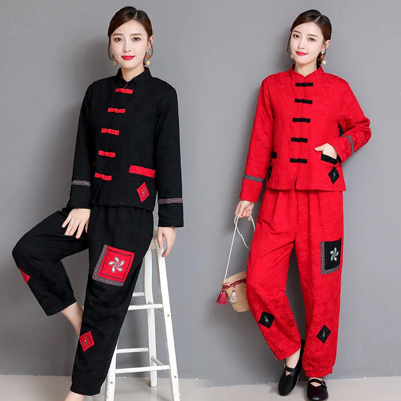 

Autumn And Winter New Style Ethnic-Style Cotton Linen Embroidered Jacquard Cropped Jacket + Loose Pants Casual Two-Piece Set