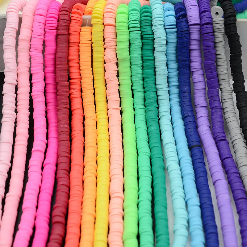 4 6mm Mixed Colors Flat Round Polymer Clay Bead Chip Disk Loose Spacer Beads For Handmade Jewelry Making DIY Bracelet Necklace | Украшения