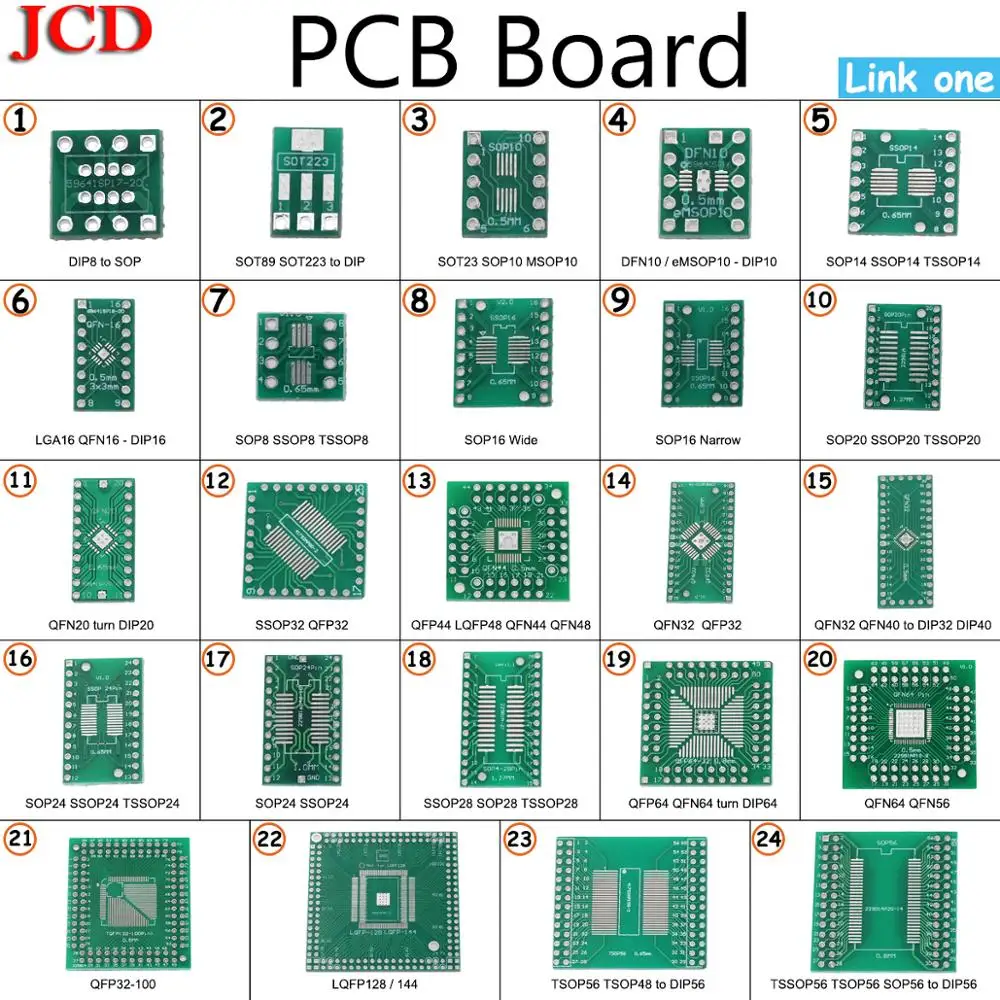 JCD комплект печатной платы SMD поворот к DIP SOP MSOP SSOP TSSOP SOT23 8 10 14 16 20 24 28 SMT к DIP SMD преобразователь адаптера