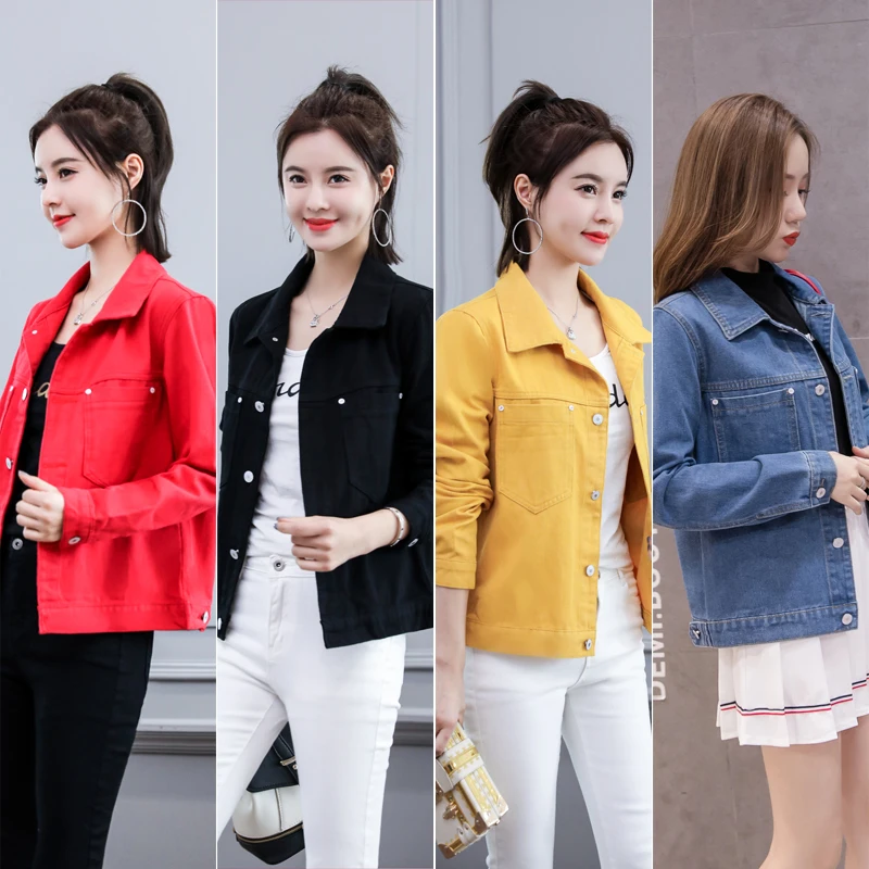 Koop 2019 Nieuwe Herfst Denim Geel Jas Vrouwen Losse Jeans Jas En Jas Mode Overjas Lange Mouwen Jas Dames Tops 7121 50