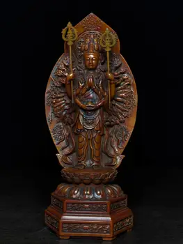 

wedding decoration Old China Boxwood wood carved freedom 1000 hand Guanyin statue backlit printed Boroboro Romeo Heart scripture