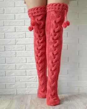 

2020 Women Winter Knitted Long Socks Over The Knee Thigh High Long Stockings Knit Casual Casual Solid Socks Warm