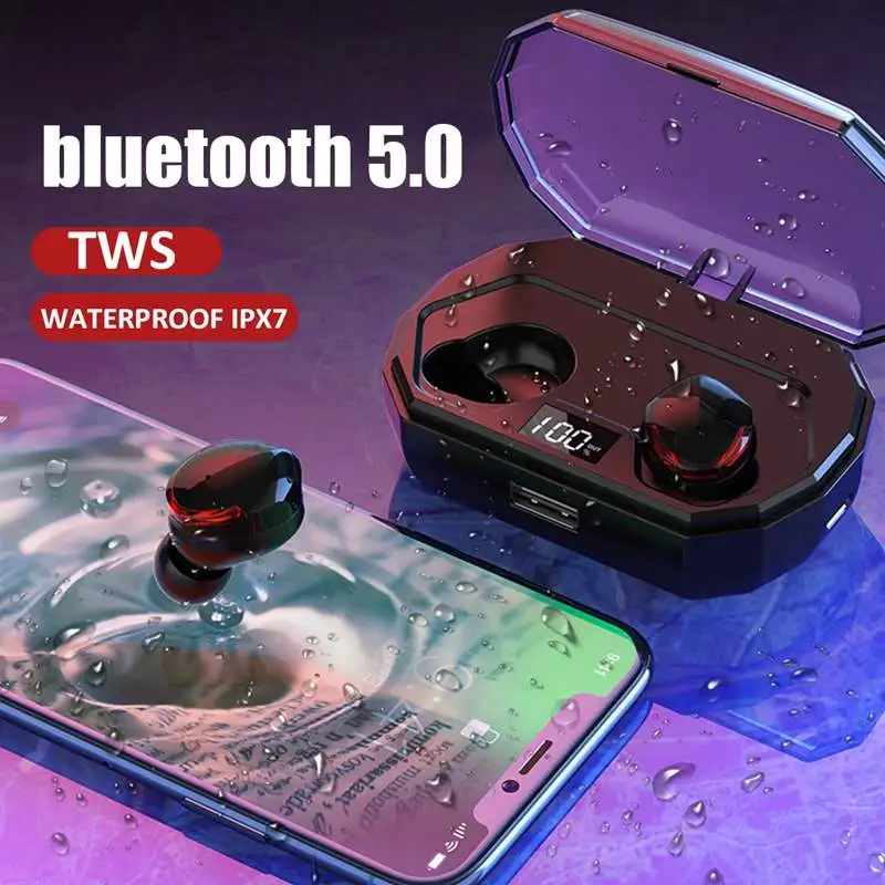 

R10 TWS Wireless bluetooth 5.0 Earphone IPX7 Waterproof Sport Earbuds Touch Control HiFi Stereo Bilateral Calls Headset with Mic