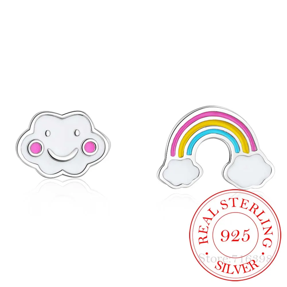 100% 925 Sterling Silver Arcobaleno Asimmetrico Orecchini Con Perno Per Le Donne I Bambini Dei Monili Di Cerimonia Nuziale Boucle D' Oreille Ipoallerg