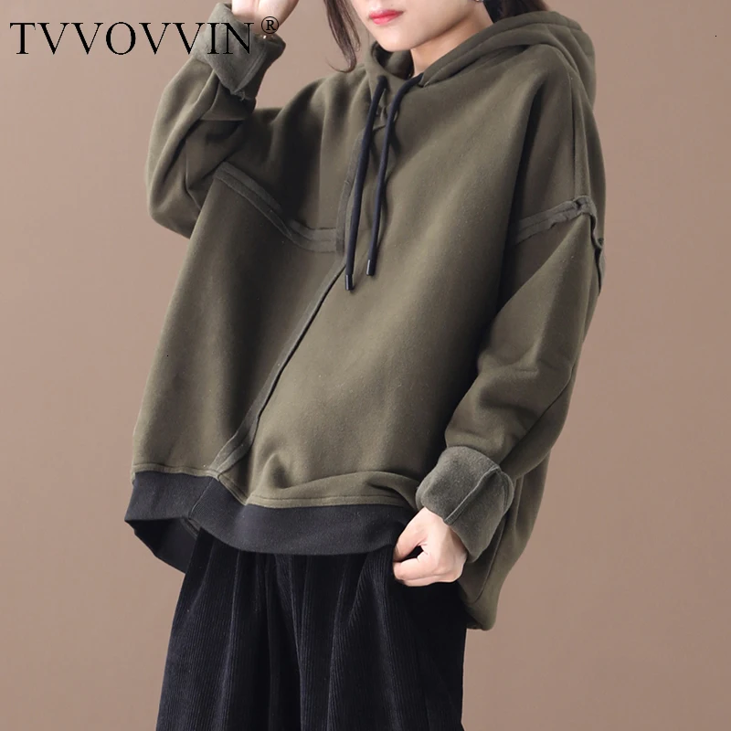 TVVOVVIN, Осень-зима, высокое качество, с капюшоном, воротник, длинный рукав, однотонный, пэчворк, пуловеры, плюс бархат, базовая Толстовка X812