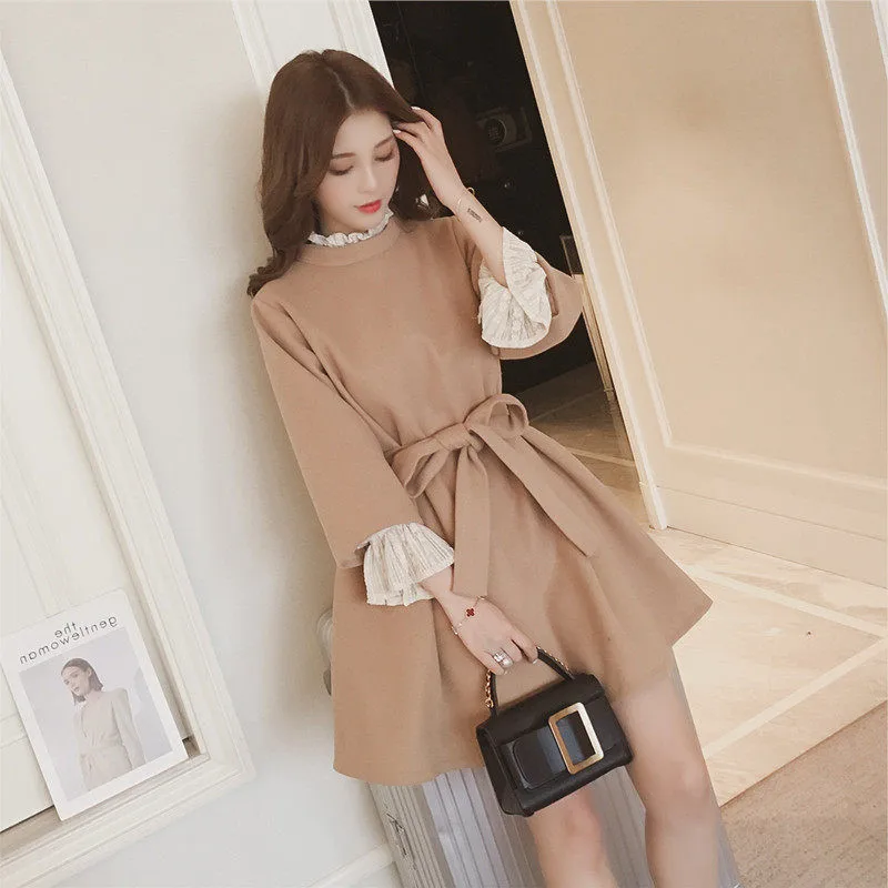 

Season Small Xiangfeng Woolen Skirt Winter Skirt Backing Lace Dress Two Piece Suit Female 8818