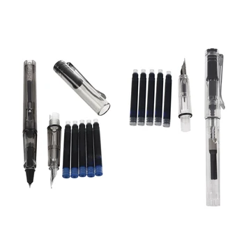 

Jinhao 10Pcs Blue Ink 599 All Series 2 Suits Medium Fine Nib Fountain Pen, Transparent Black & Transparent White
