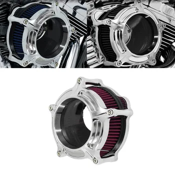 

Motorcycle Chrome Air Cleaner Intake Filter CNC Aluminum With Grey/Red/Blue Inner Filter Element Replacement For Harley Touring