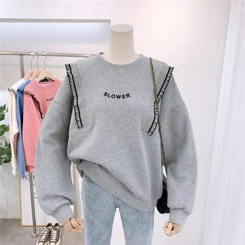 

2020 New Autumn Women Cotton Sweatshirt Korean Ulzzang Letter Embroidery Casual Sweater Coat Female Loose Pullover Sweatshirts