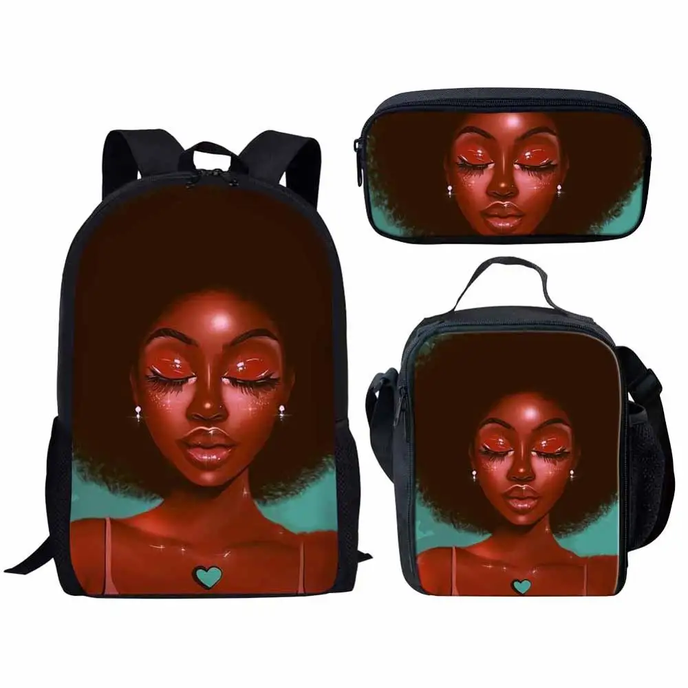 FORUDESIGNS/3 шт./компл. школьные рюкзаки для девочек черные женские художественные африканские детский школьный рюкзак Детская сумка через плечо первичные книжные сумки - Цвет: YQ4642CGK