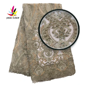 

Latest African Guipure Embroidery Beaded Lace Fabric 2019 High Quality Nigerian Sequined Lace French Mesh Lace Fabric AMY3058B