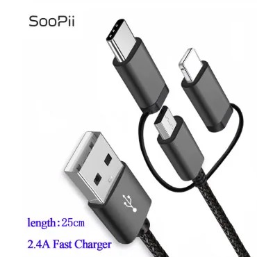SooPii для Lightning iPhone короткий кабель 9 дюймов Micro usb type C короткие кабели для многопортовой зарядной станции 6 шт