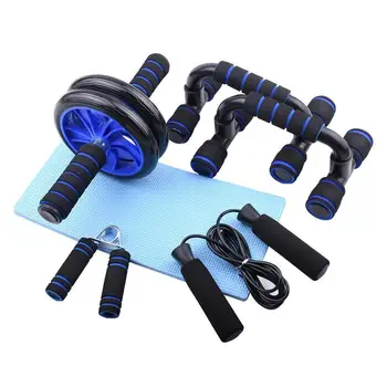 

5 In 1 Fitness Abdominal Wheel Ab Roller Kit Push-Up Bar Adjustable Durable Jump Rope Hand Gripper For Home Gym Workout