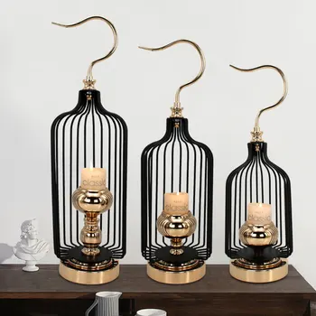 

Creative European Iron Retro White Birdcage Candle Holder Romantic Candlelight Dinner Decoration Candlestick