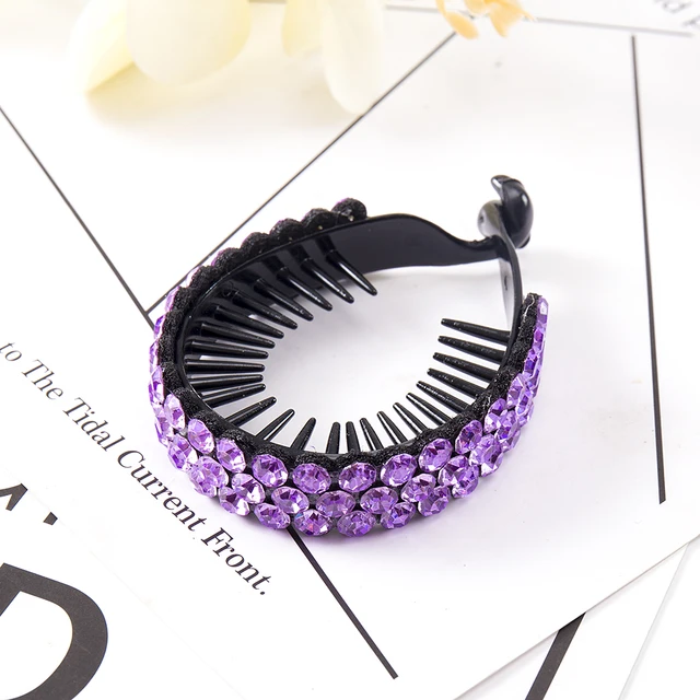FORWOT Women Elegant Luxury Rhinestone Tassel Ponytail Hair Claws Hair Clips Barrettes Hairpin Headband Fashion Hair Accessories Purple