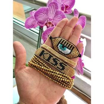 

SHINUS BOHO pulseras mujer handmade KISS letter MIYUKI bracelet for men evil eye bracelet delicas beaded jewelry friends gift