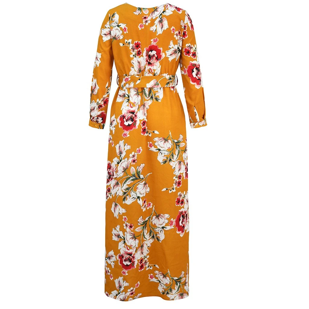 Loose Dresses Long Sleeve Winter Bohemian Beach Women Floral Print  Runway Dress Autumn Party Night Sundress Vestidos 822