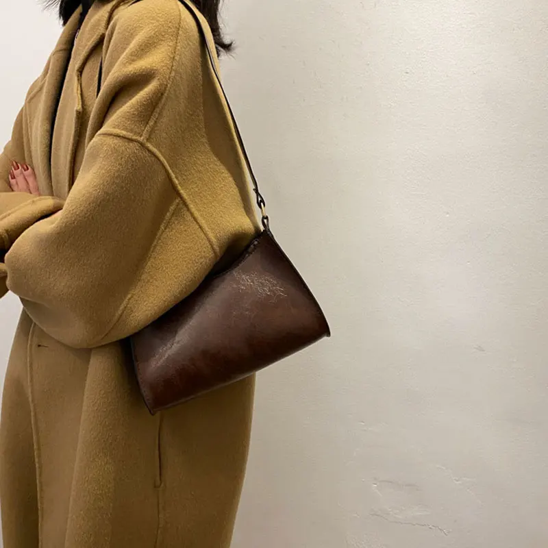 Fashion Retro Baguette Bag Pu Leather Lady Shoulder Bag Simple Style Winter High Quality Female Crossbody Bag