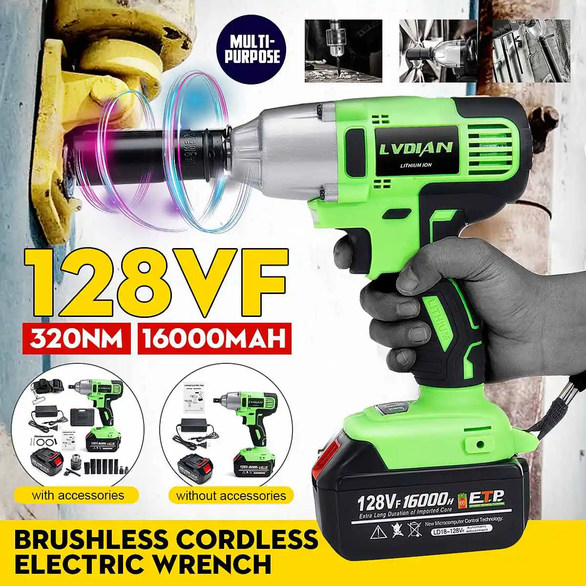 

128VF Dual Battery Power Cordless Electric Wrench Impact Wrench Battery Power Electric Tool Electrician Screwdriver