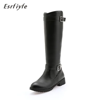 

ESRFIYFE 2020 New Women Shoes Winter Riding Boots Square Heel Western Boots Zipper Knee High Boots Ladies Shoes Plus Size 34-50