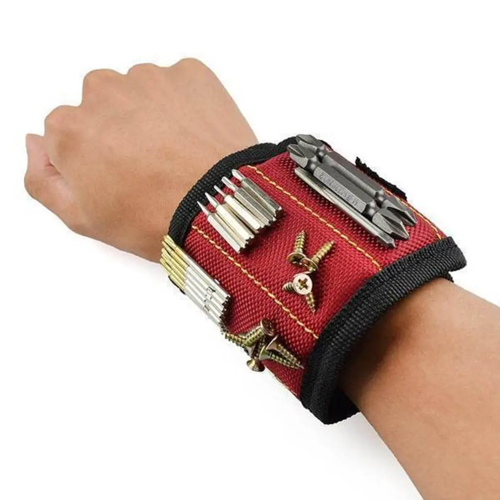 Three Row Magnetic Wristband Kit Tool Bag Built-In 2Pcs Super Powerful Magnets Electrician Woodworking For Home Repair