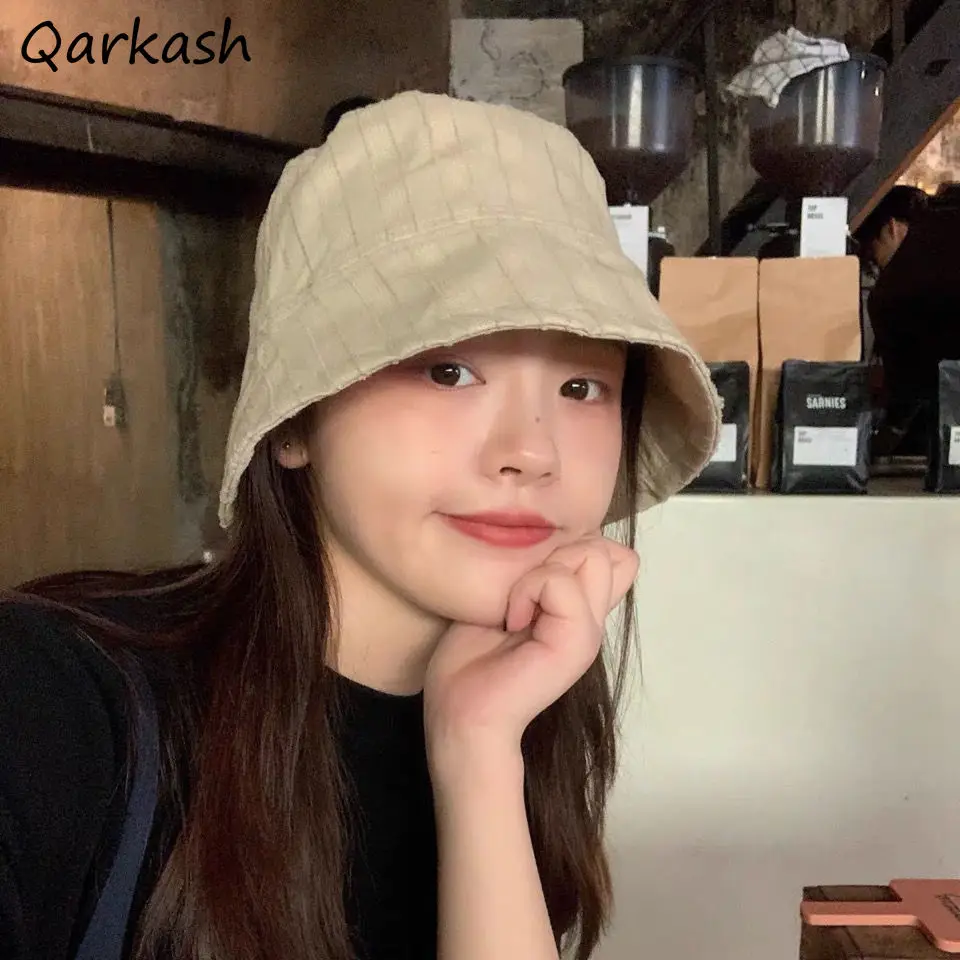 Bucket Hats Women Solid Retro Casual 