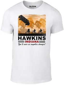 

Reality Glitch Men's Hawkins Indiana T-Shirt. 100% Cotton Short Sleeves Tee Shirts
