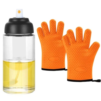 

1 Pcs Olive Oil Sprayer, Glass Bottle Filler & 1 Pair Heat Resistant BBQ Kitchen Silicone Oven Mitts Gloves