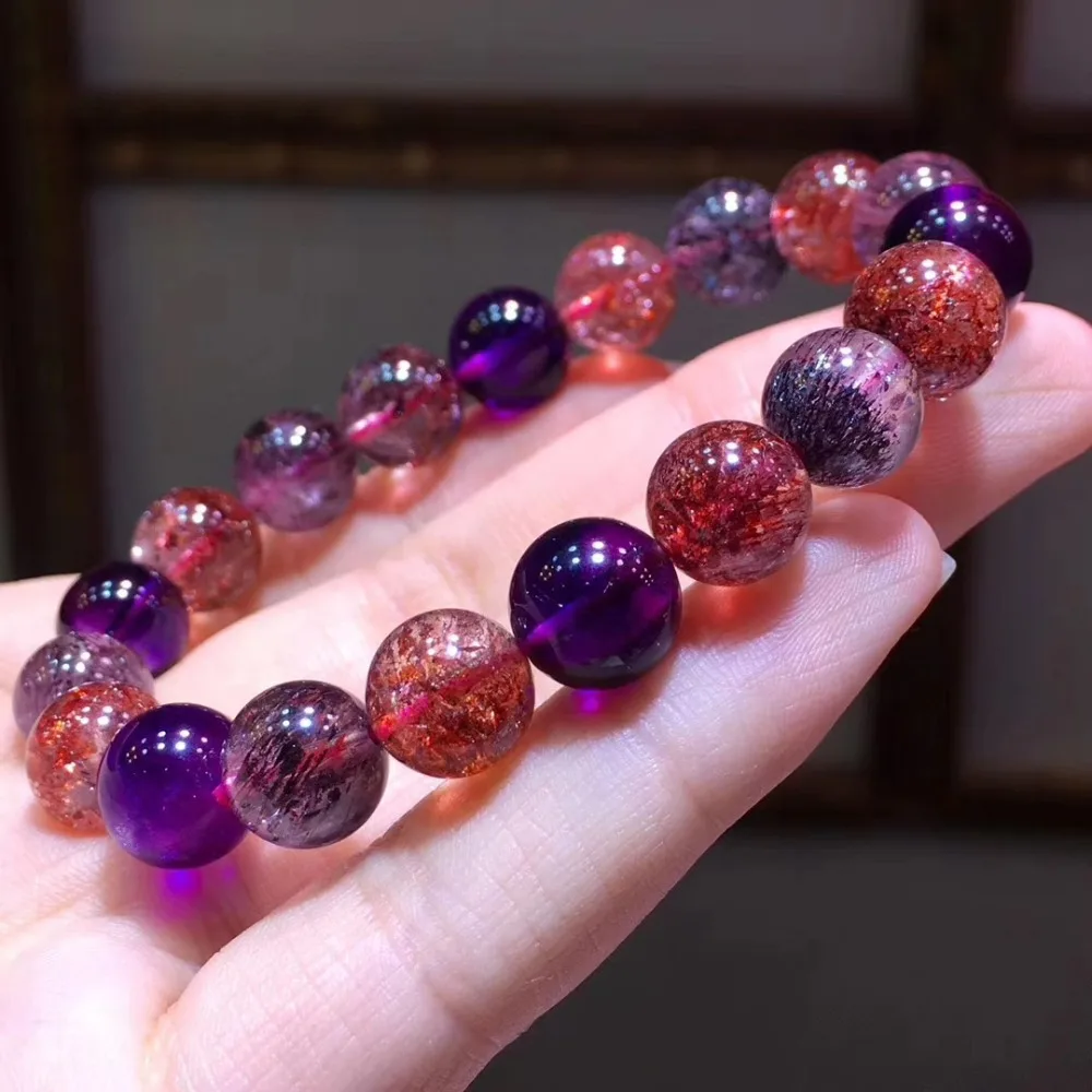Сертификат 10,2 мм натуральный Lepidocrocite кварц браслет красочные супер семь Камень прозрачный Круглый бисер стрейч Кристалл AAAAAA