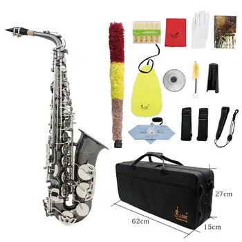

SLADE Bend Eb E-flat Alto Saxophone Sax Brass Black Nickel Plating Abalone Shell Keys Carve Pattern with Case Reeds Cloth