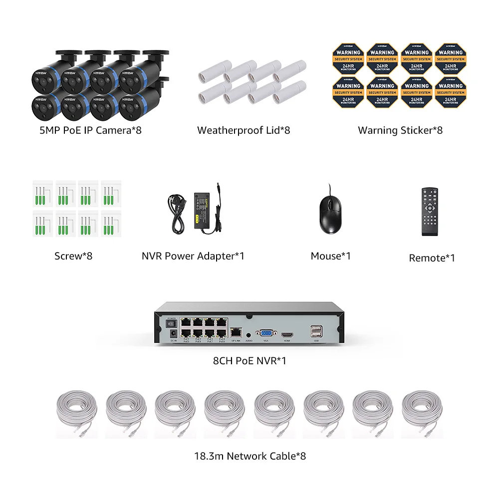 H. VIEW 8ch 400W CCTV камера системы PoE H.265 CCTV камера системы 4mp комплект видеонаблюдения PoE 48V комплект видеонаблюдения Full HD - Цвет: 8CH NVR and 8 Camera