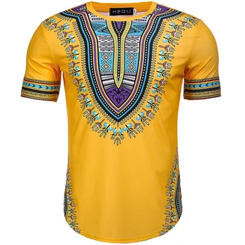 

2020 African Style Print Men's Dashiki Tee Shirt Round Neck Short Sleeve Pullover T shirt Casual Festival Tops Fitted For Men