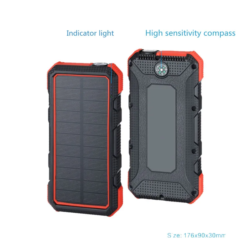 red Внешний аккумулятор 24000 мАч Солнечное зарядное устройство для xiaomi TypeC PD18w QC3.0 портативное водонепроницаемое солнечное зарядное устройство - Цвет: red