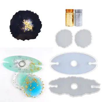 

5Pcs Handmade Wine Glass Rock Epoxy Resin Mold Bottle Shelf Storage Coaster Resin Casting Tray Mould Tools Kit Art Craft
