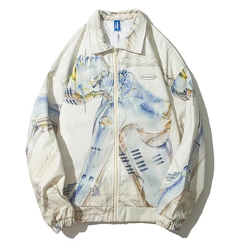 

OSCN7 Hip Hop Contrast Color Print Cargo Jackets Men 2020 New Japanese Streetwear Loose Casual Women Jackets Coat Y9623