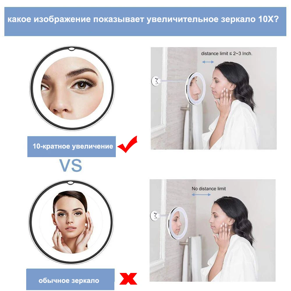 Светодиодный зеркало для макияжа с светодиодный свет 10X увеличительное косметическое зеркало с подсветкой для макияжа Miroir Grossissant увеличительное miroir espelho
