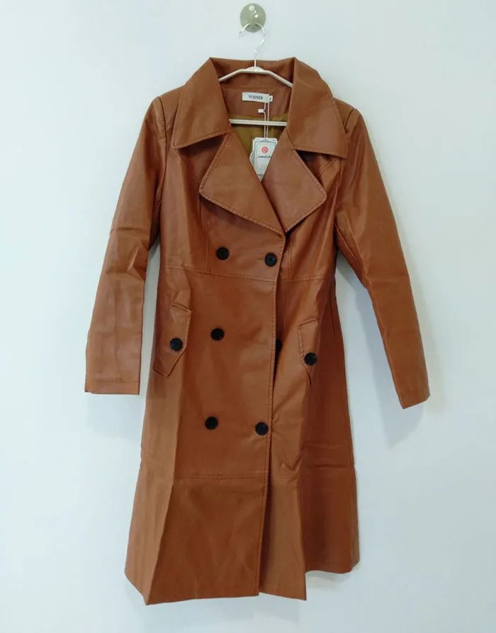 PU Long Leather Trench Coat Women 2019 New Autumn Winter Leather Trench Coat Slim Female Long Coats Plus Size M-3XL Outwear 26