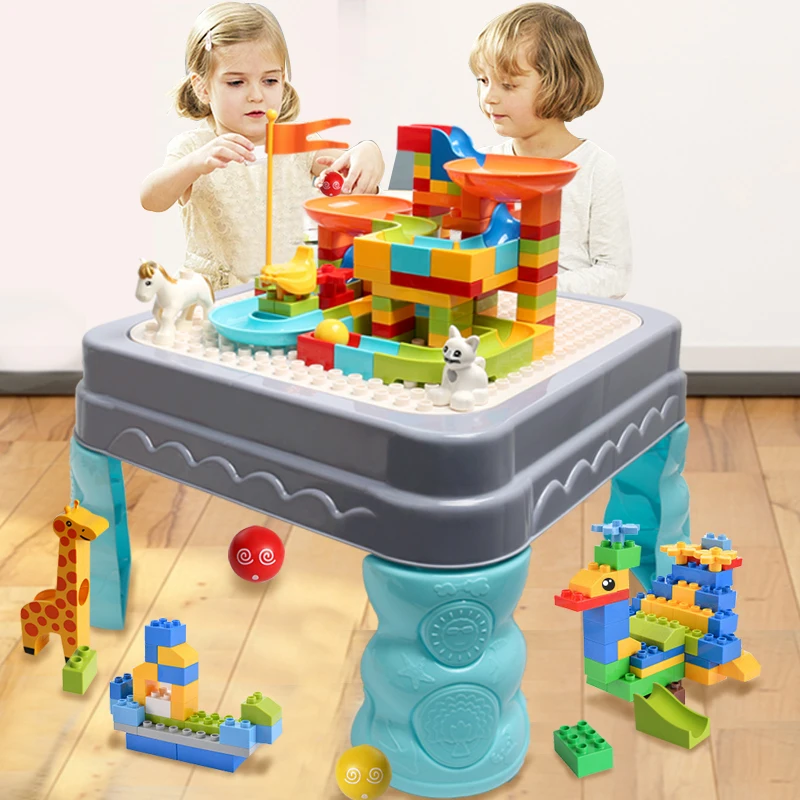 

Children Multifunctional Building Blocks Tables Bricks Blocks Compatible LegoINGlys Duploed Baby Study Desk Baseplates Toys Gift
