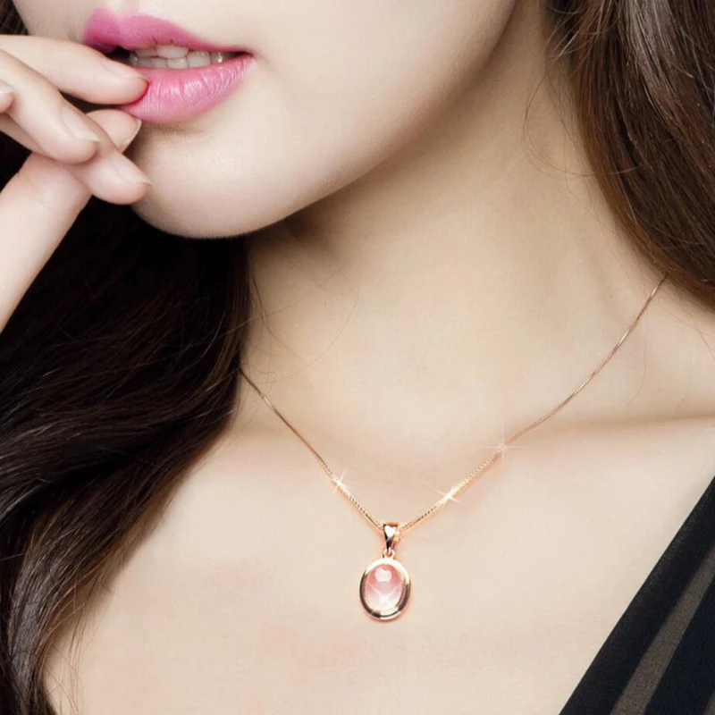 

KOFSAC 2020 Trendy 925 Silver Necklaces For Women Moonstone Pink Crystal Rose Gold Pendant Necklace Jewelry Girl Engagement Gift