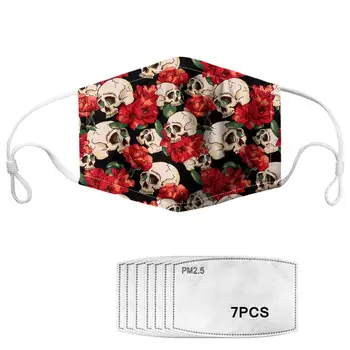 

Flower Sugar Skull Print Anti Dust Mask Mouth Face Mask with 7pcs Filter PM2.5 Mask 5 Layers Washable Mouth Muffle Mask