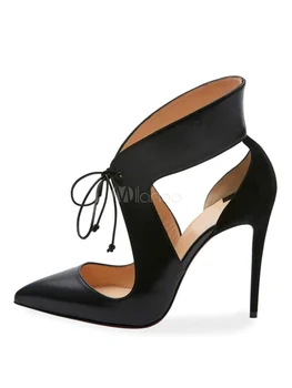 

Moraima snc Black High Heels Women's Pointed Toe Lace Up Cut Out Sexy Shoes Summer Thin Heels Lace-up Sandal
