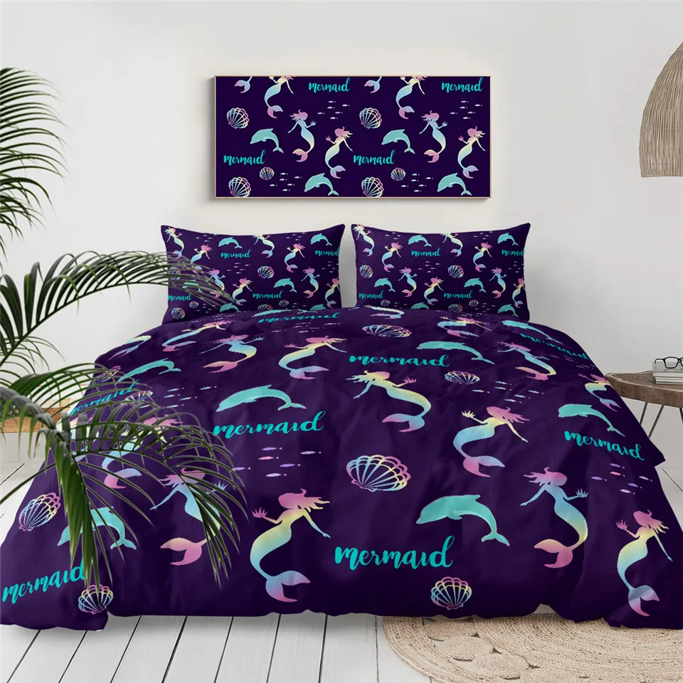 BeddingOutlet Комплект постельного белья с русалочкой для девочек, мультяшный пододеяльник для детей, розовые покрывала, Морская ракушка, домашний текстиль, комплект из 3 предметов