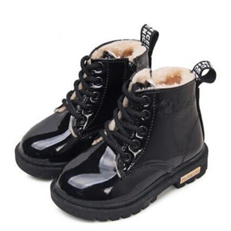Children Shoes Boots Size 21-37 for Girl PU Leather Waterproof Winter Kids Snow Shoes Girls