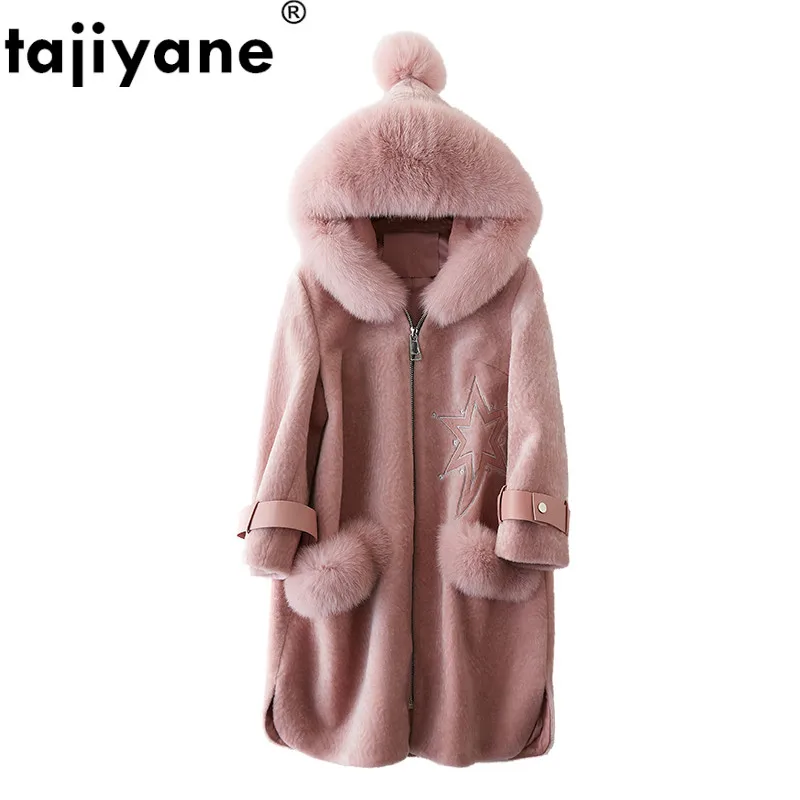 Пальто из натурального меха шерстяная куртка с капюшоном лисьего осенне зимнее